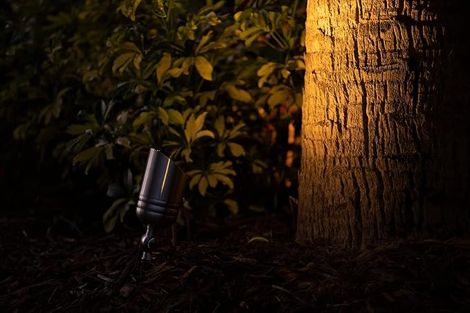 VOLT Fat Boy 12V Stainless Steel Outdoor Spotlight with 5W 2700K Warm White 400 Lumen MR16 LED Bulb for Low Voltage Landscape Lighting of Yard Lawn Garden Patio Trees &amp House
