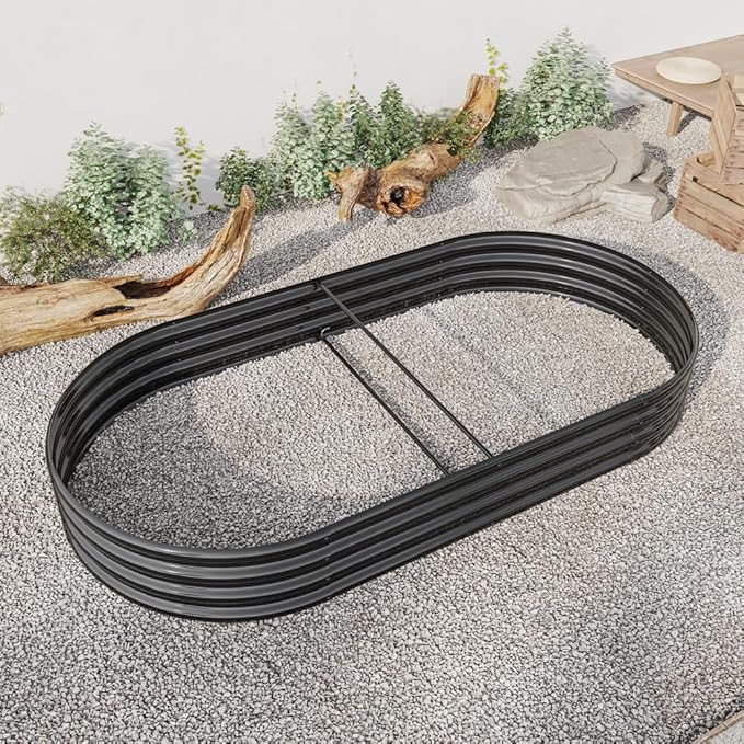 Raised Garden Bed Outdoor Creating Beautiful Flower beds Oval Large Metal Raised Planter Bed for Plants Vegetables and Flowers - Black