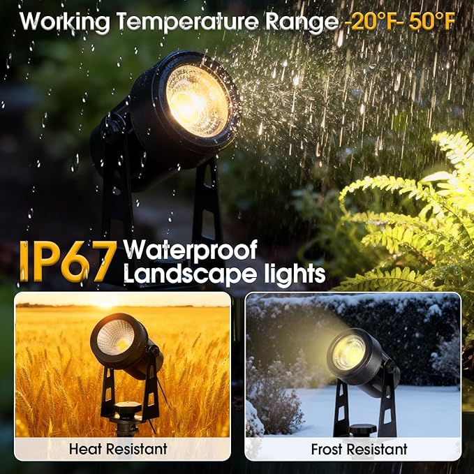 Outdoor Landscape Lighting LED Spot Lights Kit for Garden Yard House Lawn Tree Flags Fence Use Warm White 2700k-3300k IP67 Waterproof &amp Connectable - 4 Pack