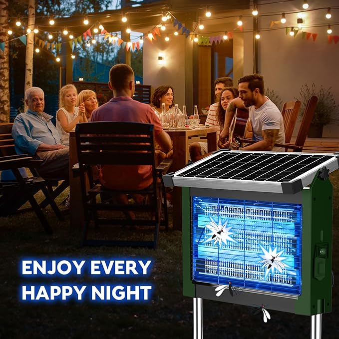 Solar Bug Zapper Outdoor PhatroyYee Mosquito Zapper 4500V Waterproof Portable Fly Zapper Rechargeable Electric Mosquito Killer Cordless Fly Insect Mosquitos Trap for Patio Yard Camping(Army Green)
