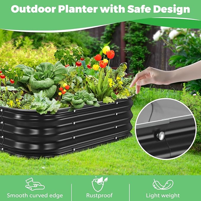 Galvanized Raised Garden Bed 3x3x1ft Garden Planter Bed Outdoor Heavy Duty Rustproof Steel Raised Bed Kit for Gardening Vegetables Fruits Flowers Grow Black