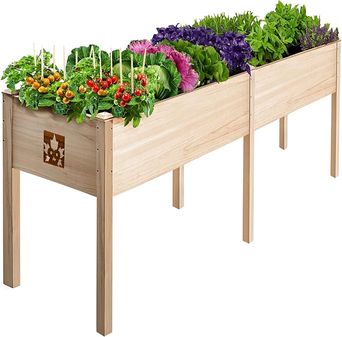 Raised Garden Bed with Legs 72x23x30 - Natural Cedar Wood Elevated Planter Box Veggies Herbs - 300lb Capacity - Natural