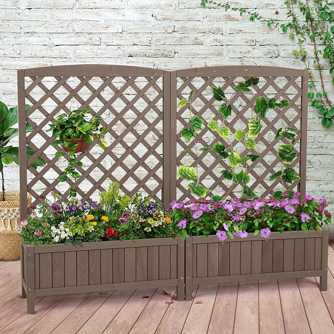 GUTINNEEN Planter with Trellis Outdoor Free Standing Planter Box Vertical Raised Garden Bed - Large Capacity