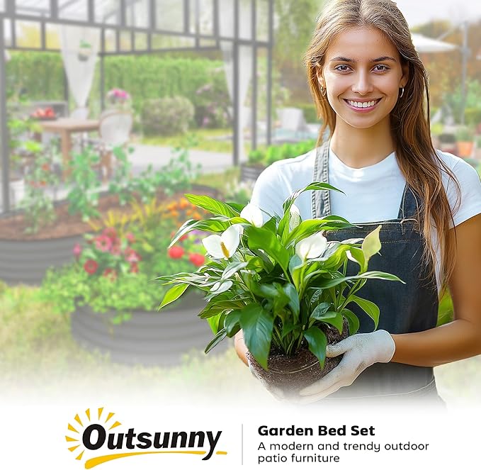Outsunny 2PCS Galvanized Raised Garden Bed 7' x 3' x 1' Raised Beds for Gardening with Plant Support Stakes Rubber Strap Edging and Gloves Metal Planter Box for Vegetables Flowers Dark Gray