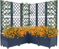 Raised Garden Bed with Trellis 5 PCS Plastic Planter Box for Climbing Plant Outdoor Vertical Garden Bed with Privacy Screen for Patio Balcony Backyard 47 W x 55 H (Blue)