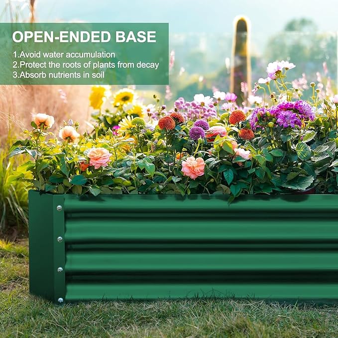 Land Guard 2 Pack 8×4×1ft Galvanized Metal Raised Garden Bed Metal Planter Kit Box Outdoor for Deep-Rooted Vegetables Flowers Green and Herbs (Green)