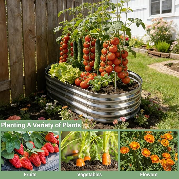 TATAANTY Galvanized Raised Garden Bed Kit Rust-Resistant Planter Garden Boxes Outdoor Oval Large Metal Raised Garden Beds for Vegetables Easy to Set Up - 4x2x1ft (2 Pack)