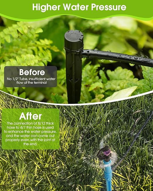 Automatic Lawn Sprinkler System with 32.8FT 8/12'' +16.4FT 4/7'' Tubing Kit G‑Type 360 Degree Rotation Sprinkler Watering for Drip Irrigation Watering Plants Yard &amp Lawn Care