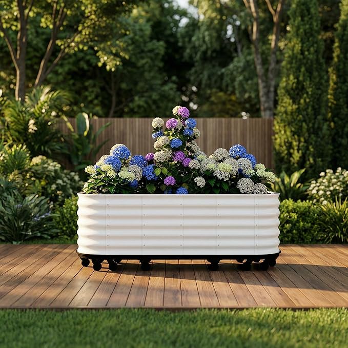 Raised Garden Bed 95x24x20in Raised Garden Beds Outdoor with Wheels 8ft Galvanized Raised Garden Bed with Water Reservoir Mobile Metal Planter Box Elevated Garden Bed Cream