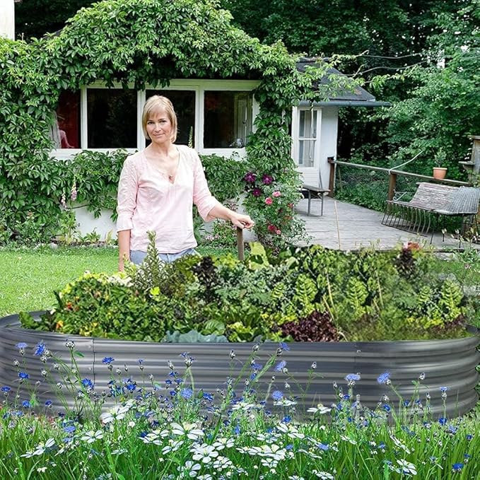 Land Guard 6ft Metal Raised Garden Bed 2 Pcs Galvanized Planter Raised Beds for Vegetables (Modern Grey)