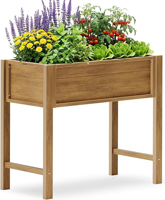 YEFU Standing Garden Bed No-Bending: 34x18x30 Inch Waist-High Elevated Planter Box with Legs for Vegetables Herbs Flowers - UV-Resistant HIPS - 385lbs Capacity for Patio Balcony Use (Grey)