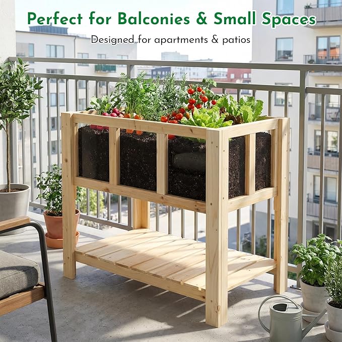 Raised Garden Bed with Transparent Acrylic Side Panels Elevated Wooden Planter Box with Shelf for Vegetables Herbs &amp FlowersOutdoor Raised Garden Planter for Patio Balcony &amp Backyard