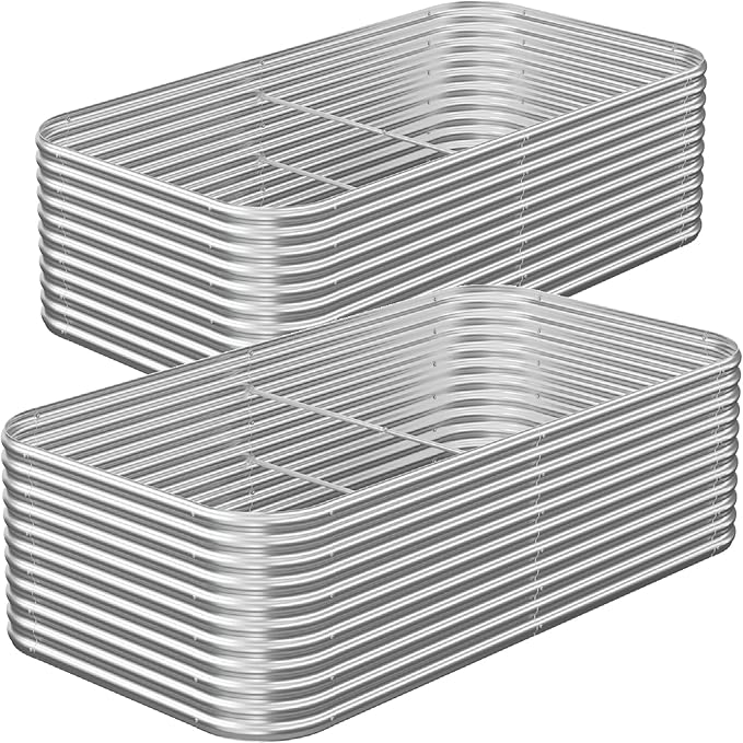 2 Pack Tall 8x3FT Corrugated Galvanized Steel Raised Garden Bed Outdoor Metal Above Ground Garden Bed for Vegetables and Flowers Raised Beds for Gardening