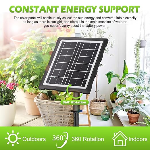 Solar Powered Dual Pump Drip Irrigation Kit for Outdoor Indoor Plants 2-Zone Smart Self-Watering System with USB Charging Automatic Plant Waterer for Garden Patio Balcony Vacation