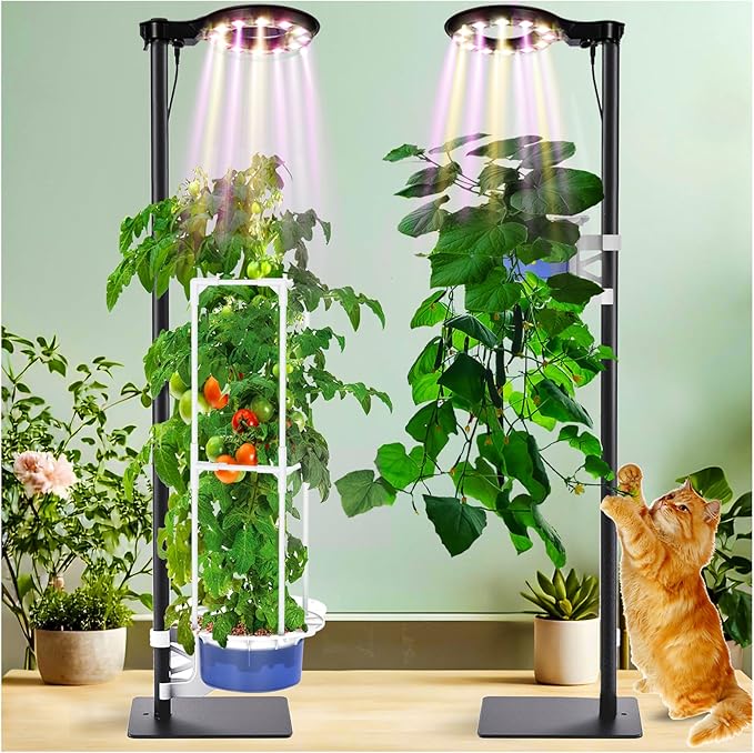 Indoor Plant Hydroponics Growing System Tower Kit with Grow lightHerb Vegetable Indoor Gardening System with Standing Floor Tall LED Grow LightsHeight Adjustable with StandTimerTrellis