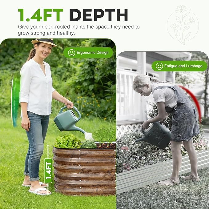 ZORMY Galvanized Raised Garden Bed Outdoor- 2PCS 4x2x1.4ft Oval Steel Raised Beds for Gardening Metal Planter Box with Protective Strip and Gloves for Vegetables Flowers Fruits(Brown)