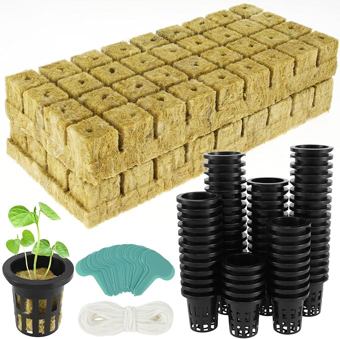 1.5inch Hydroponics Cubes 72 Set Cubes with 72 Net Cups 30 Label Good Absorption Hydroponics Mesh Net Cup Kit for Hydroponics Soilless Cultivation Seedlings Cuttings Clone Plants