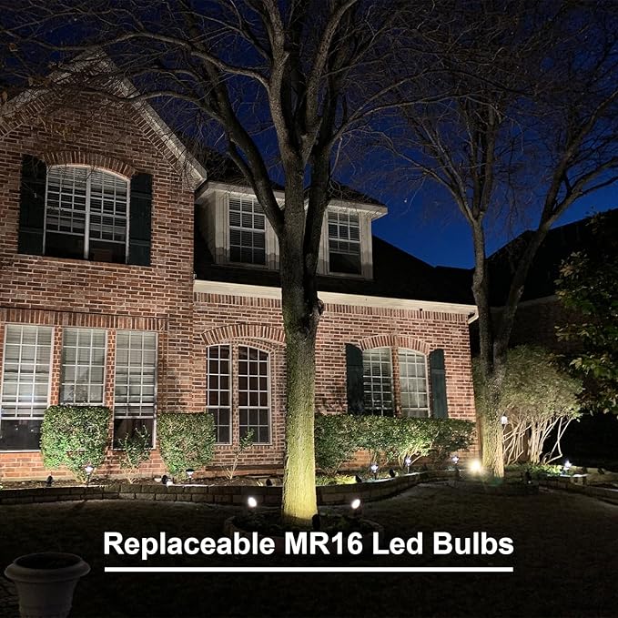 GOODSMANN Low Voltage Landscape Flood Lights 5W LED 8PK Outdoor Spotlight 2700K Warm White Replaceable LED Bulbs Outside Hardwired Lighting with Metal Stake Cable Connector Replaceable