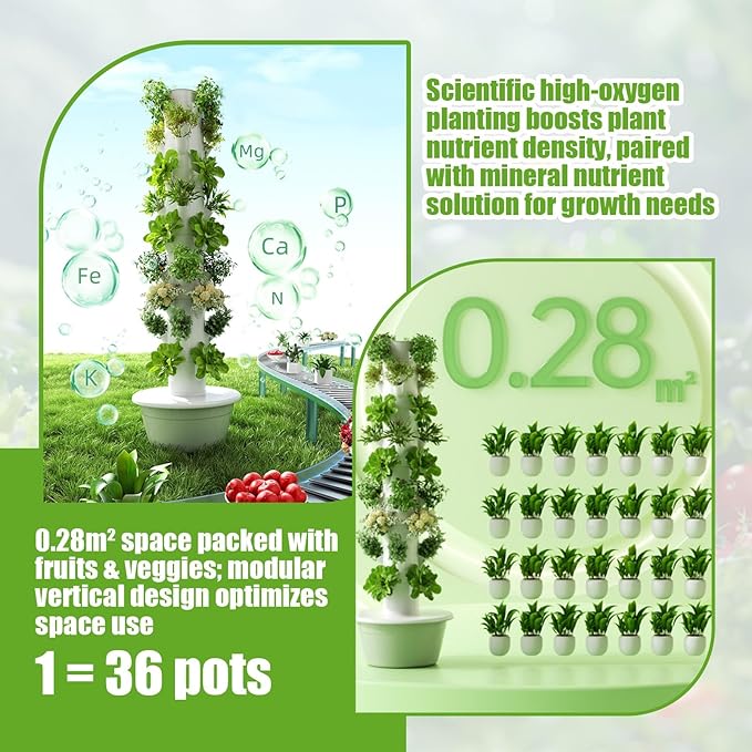 High-Yield Hydroponic System Space-Saving Vertical Garden Indoor Aeroponic Tower with Pump for Kitchen Balcony Herb &amp Vegetable Growing(9th Floor)