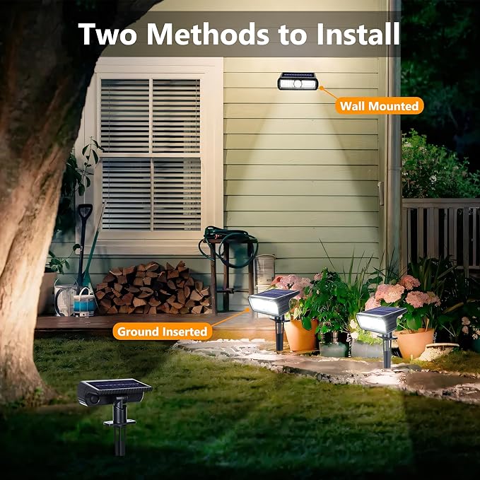 Toodour Solar Spot Lights Outdoor 4 Pack Solar Christmas Lights Outdoor with 2 Modes Waterproof Solar Powered Flood Lights Landscape Lighting for Yard Garden Pathway Walkway Xmas Decor - Cool White