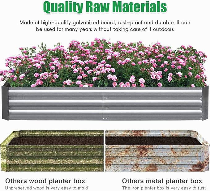 Galvanized Garden Bed Outdoor Raised Garden Bed for Vegetables Flowers and Herbs Planting Boxes Metal Planter Boxes Large Galvanized Steel Raised Bed Kit 6x3x1ft Planter Raised Beds
