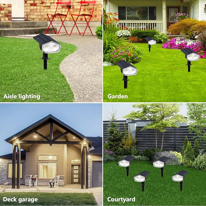 Dual Solar Panels Outdoor 24 LED Solar Landscape Spotlights IP67 for Garden Fence with Monocrystalline Silicon 6-24 Hours Working Time