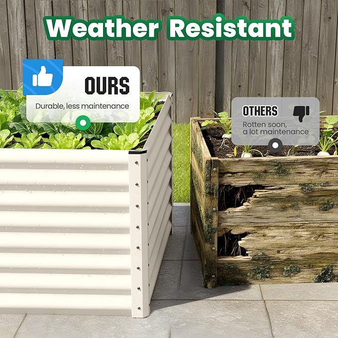 Quictent Galvanized Raised Garden Bed Metal Planter Box Bottomless for Backyard Outdoor Include 1 pc Tomato Cage Beige 6x3x2 Ft