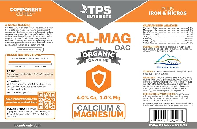 TPS NUTRIENTS Organic Cal-Mag OAC Plant Nutrient and Supplement Plus Iron and Micronutrients 1 Quart (32 oz)