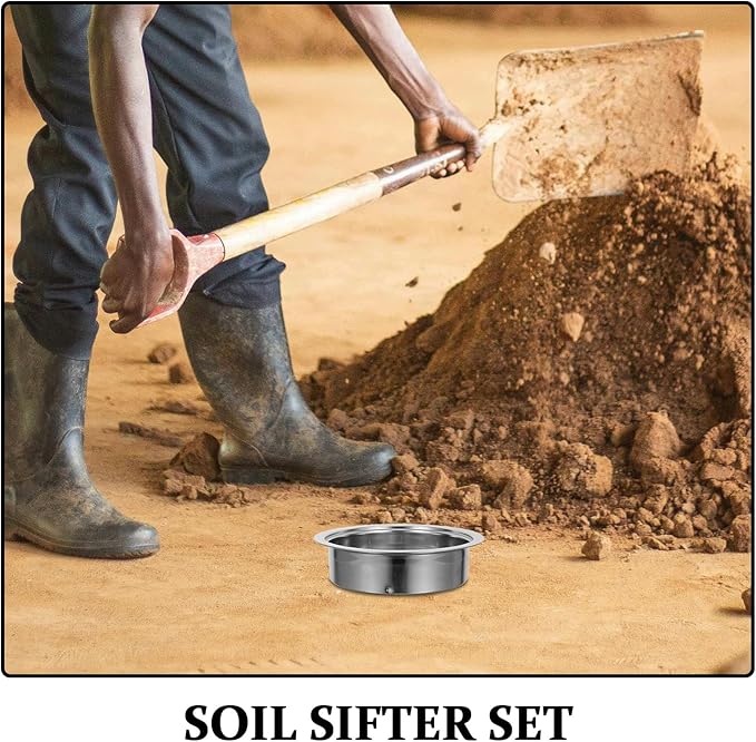 DOITOOL Stainless Steel Soil Sifter Set with 1/3/6/9/12mm Mesh Screens and Shovel for Gardening Compost and Rock Filtration – 7pcs Garden Soil Screen Tool Kit for Home Use