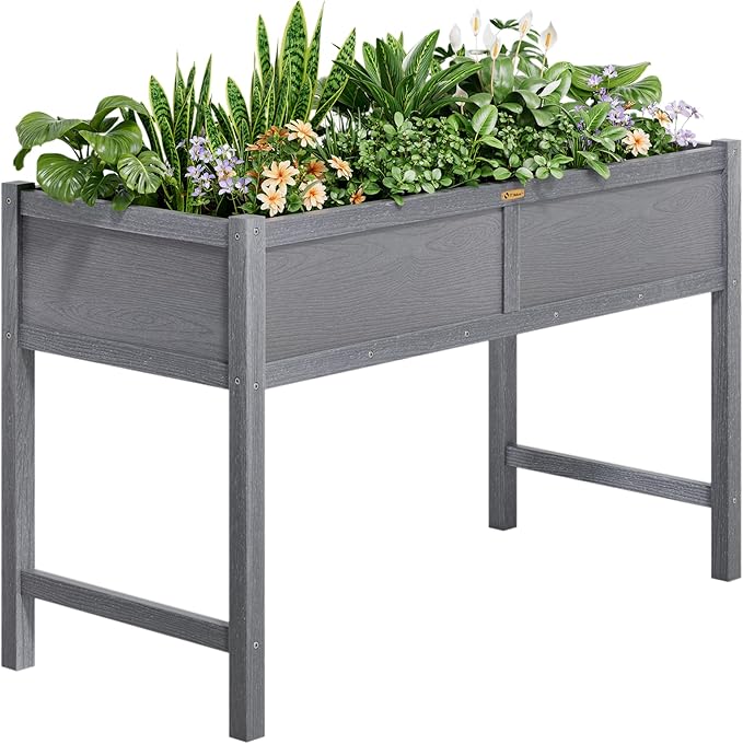 TT Nature HDPE Raised Garden Bed with Legs 47x22x30 inch Outdoor Elevated Planter Box for Vegetables Herbs &amp Flowers Weather-Resistant Raised Garden Beds for Patio Balcony &amp Backyard Garde