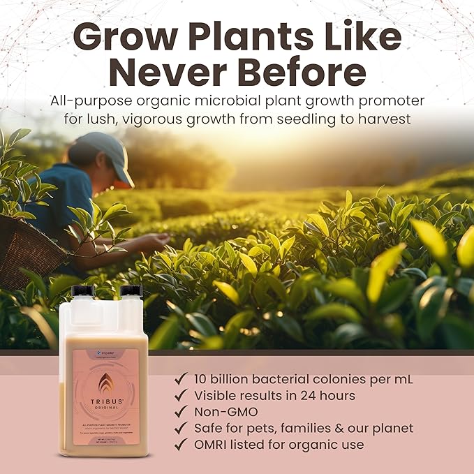 Tribus Organic Microbial Inoculant – Root Booster for Plants Increases Plant Yield Root Growth Flower &amp Fruit Quality. Bloom Booster. Visible Root Growth in 24Hrs. Packaging May Vary. 33.8 oz