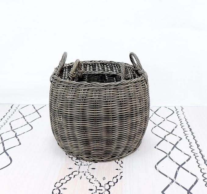 2 Pack Stackable Hand Woven Wicker Storage and Laundry Basket with Handles