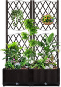 Planter Box with Trellis Plastic Raised Garden Beds and Lattice Trellis with Drain Plug for Outdoor Patio Backyard Balcony