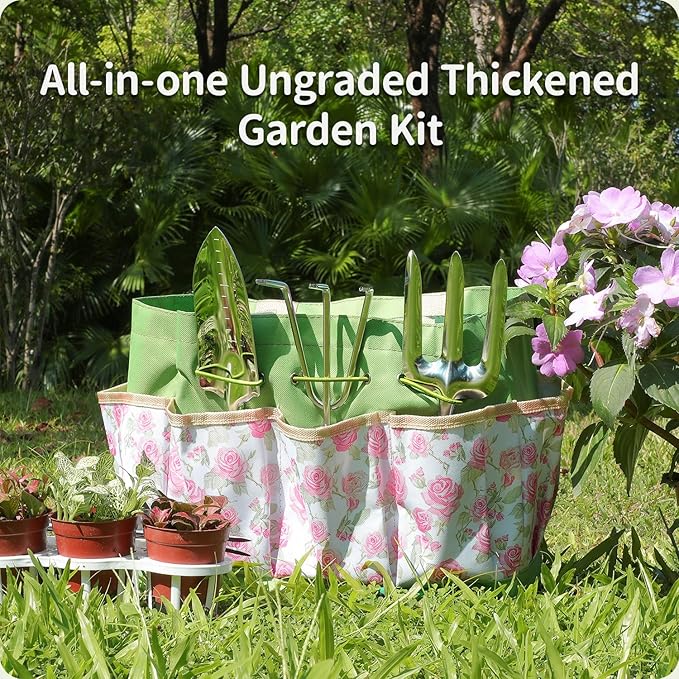 Garden Tool Set10 Piece Garden KitHeavy Duty Stainless Steel Gardening Hand Tools with Durable Storage ToteRust-Proof Garden ToolsGardening Gifts for Women Men Pink Floral Pattern Design