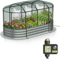 Raised Garden Bed with Sprinkler Timer and Self-Watering System 6x3x1 ft Elevated Planter Boxes Outdoor with Mesh Cover Galvanized Raised Beds forVegetablesFlowers Backyard Patio