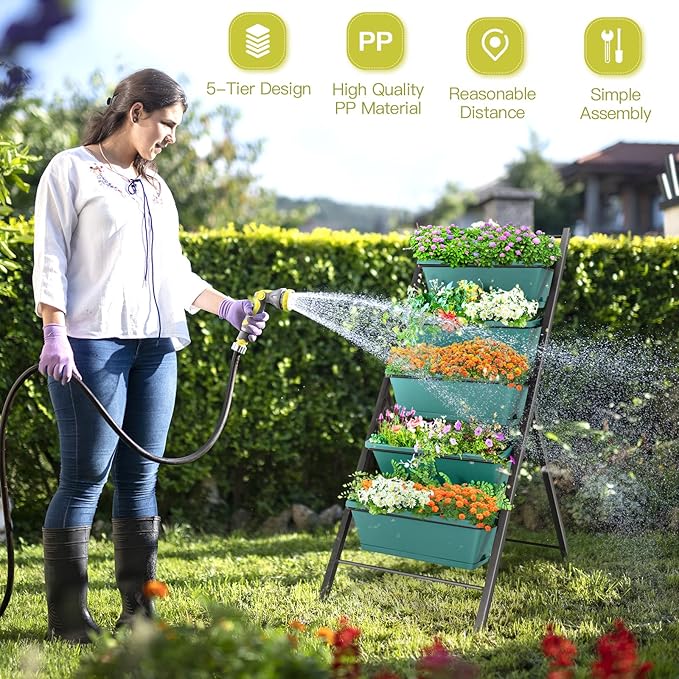 Safstar 5-Tier Vertical Raised Garden Bed Freestanding Garden Planter with 5 Container Boxes Elevated Planter for Vegetables Fruits Flowers Herbs Good for Indoor &amp Outdoor Use (Green 1)