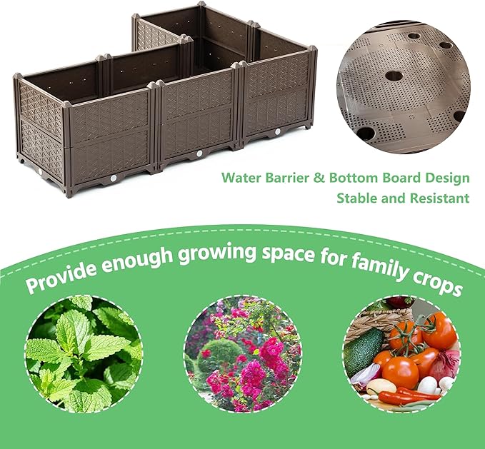 Raised Garden Beds Outdoor for Gardening 63 Rectangular Plastic Raised Planter Garden Box for Fruit Vegetables Herbs Flowers Growing Bed for Lawn Patio Balcony Brown
