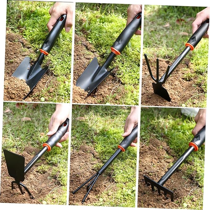 6pcs Iron Garden Tool Set Shovel Rake Hoeing Rake Plastic Handle for Weeding Planting Skid Design