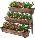 3-Tier Wooden Vertical Raised Garden Bed with Legs Tiered Planter Box Vertical Garden PlanterWood Plant Stand Wood Flower Rack for Patio Balcony Freestanding. (Carbonized-Large)