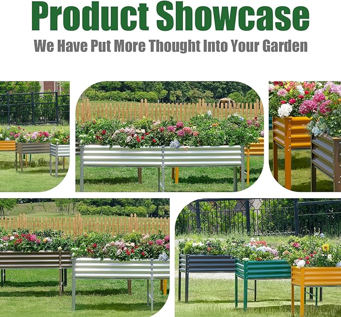 Land Guard Galvanized Raised Garden Bed with Legs 96×24×32in Raised Garden Beds Outdoor with Drainage Holes Planter Boxes Outdoor for Backyard Patio Balcony 1200lb Capacity Silver