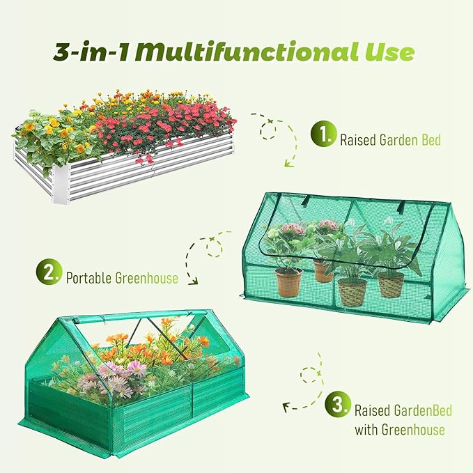 Outdoor Greenhouse + Raised Garden Bed with Cover – Ideal for Small Yards/Patios to Grow Veggies/Herbs Includes Garden Netting for Raised Beds to Protect Plants from Pests