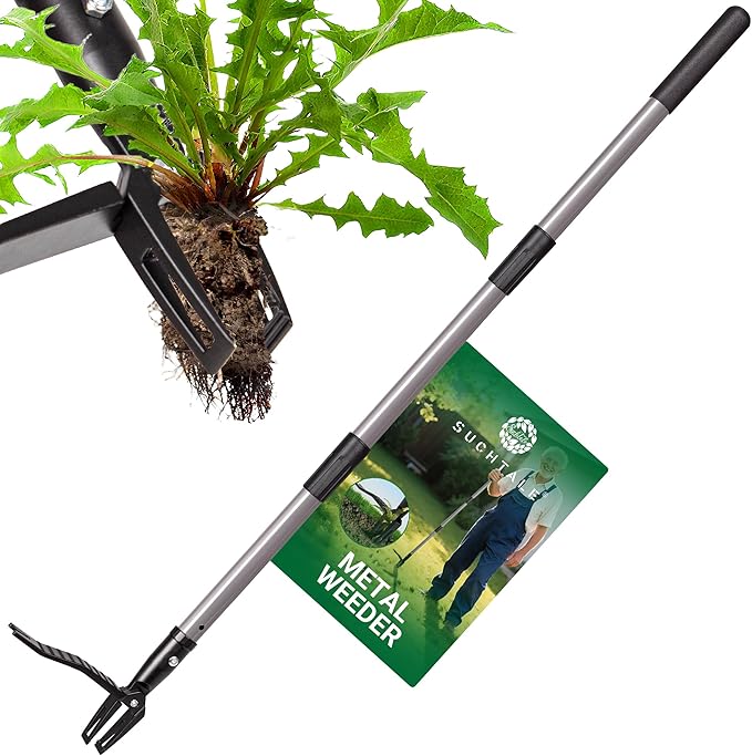 Suchtale Metal WeederStand Up Weed Puller Tool with Long Handle – Heavy-Duty All-Metal Weeder with Upgraded Pincer Claw – Pull Weeds from The Root Without Bending Pulling or Kneeling