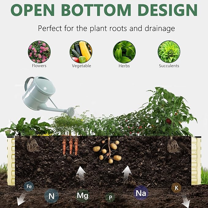 FOOWIN 4pcs 6x3x2ft Galvanized Raised Garden Bed Planter Raised Garden Boxes Outdoor Large Metal Raised Beds for Gardening Garden Bed for Vegetables Flowers Herb269 Gallon Capacity Cream Yellow
