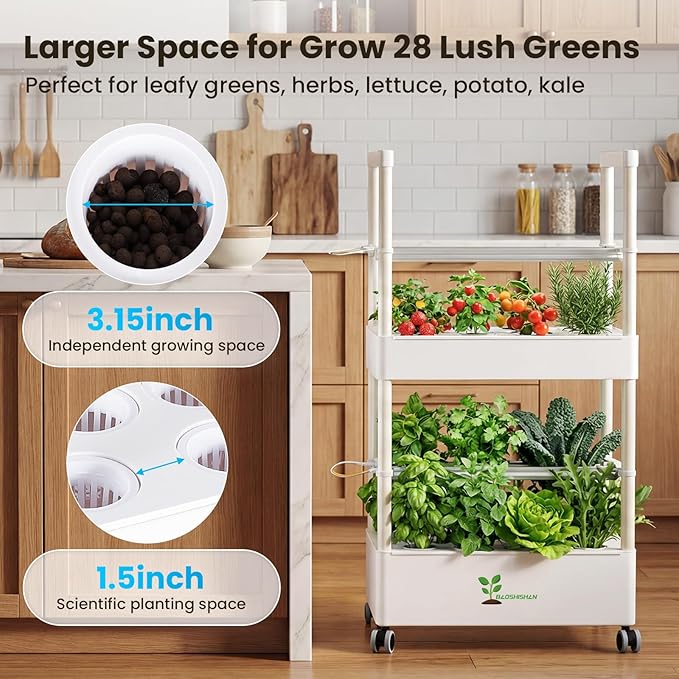 BAOSHISHAN Hydroponics Growing System for Indoor Garden 28-Pods Smart Indoor Gardening System with APP &amp Auto Timer Full Spectrum LED Grow Light Large Water Tank Ideal for Vegetable Fruit Herb