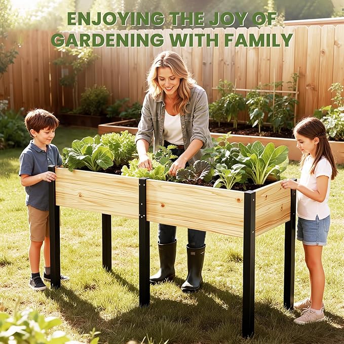 SUNYRISY Dual Wooden Raised Garden Bed Outdoor with Metal Legs for Gardening 71 L x 23.6 W x 31.5 Elevated Planter Garden Box Raised Bed for Vegetable Flower Herb