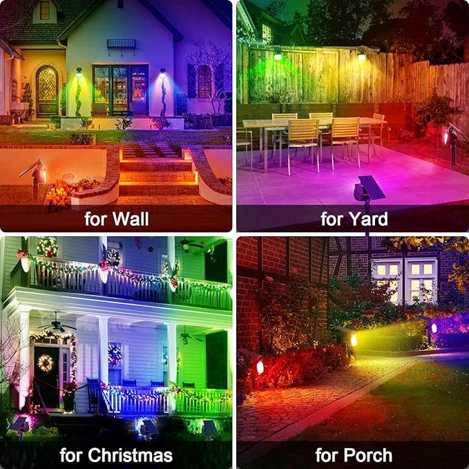Solar Spot Lights Outdoor Color Changing [7 Modes/8 Pack] Christmas IP67 Waterproof Landscape Spotlights Dusk to Dawn Solar Powered Security Light for Patio Gate Walkway Pool Garden Yard Driveway