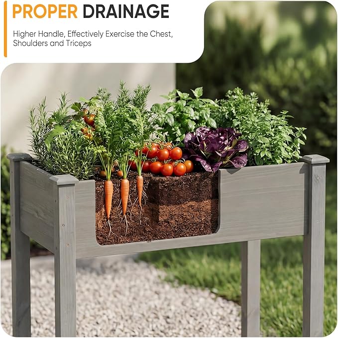 NEWBULIG Raised Garden Bed with Legs 34x18x30inElevated Wood Planter Box Stand for Outdoors Garden Balcony CourtyardNatural Wood 400 Pound Capacity for Planting Herbs Flowers VegetablesDark Grey