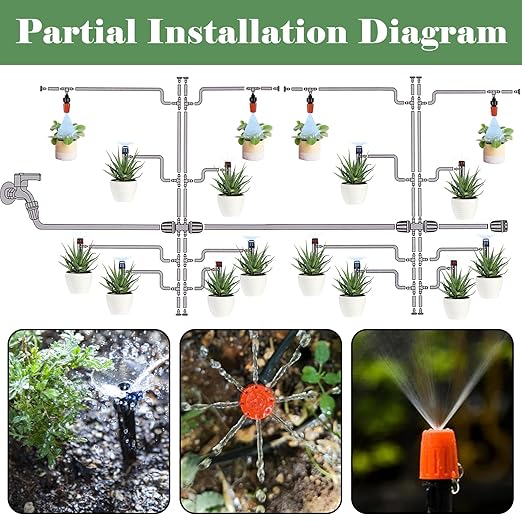 200FT+40FT Drip Irrigation System Garden Watering System with 8/11mm Main Tubing 4/7mm Distribution Irrigation Tubing and Accessories Irrigation System for Garden Greenhouse Yard Lawn Plant