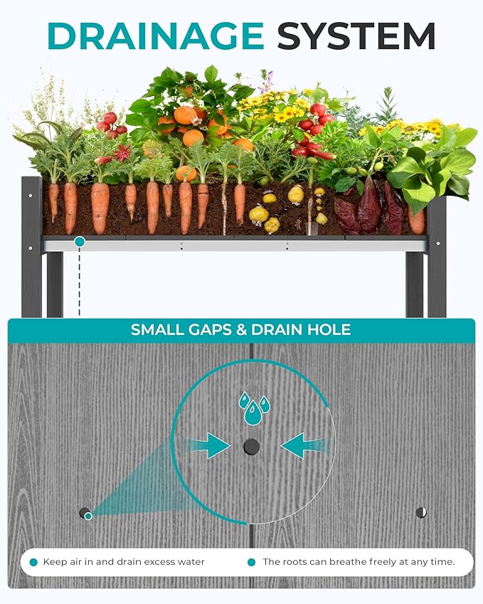 SERWALL Raised Garden Bed with Legs 43×17×30 Large HDPE Elevated Planter Box for Vegetables Flower Herb Patio All Weather Use- Gray