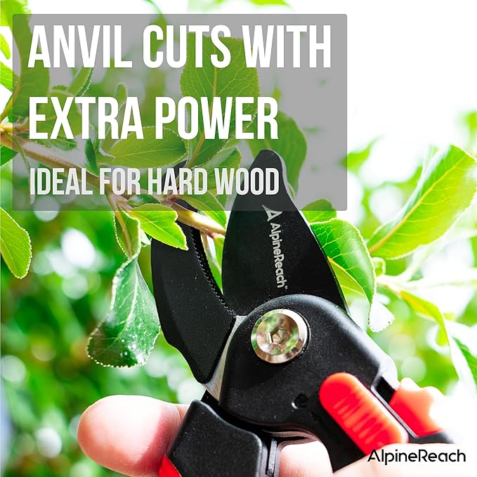 AlpineReach Pruning Shears Set Bypass and Anvil for Gardening Sharp Ergonomic Pruners Adjustable Soft Handle for Small &amp Large Hands Heavy Duty High Carbon Steel Blade Secateurs Gift Box